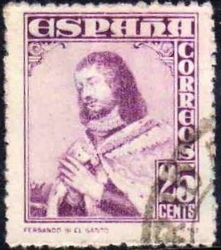 ESPAÑA 1948 1033 Sello Personajes Fernando III El Santo 25c Usado Espana Spain Espagne Spagna Spanje Spanien 